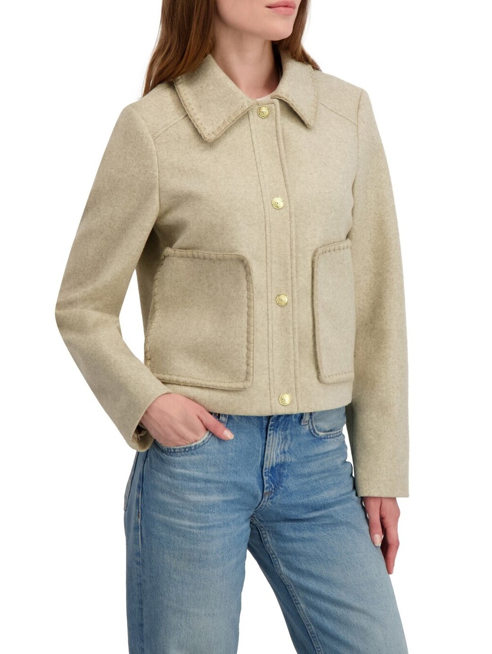 NWT! Laundry by Shelli Segal Blanket Stitch Jacket in Oatmeal Size XL